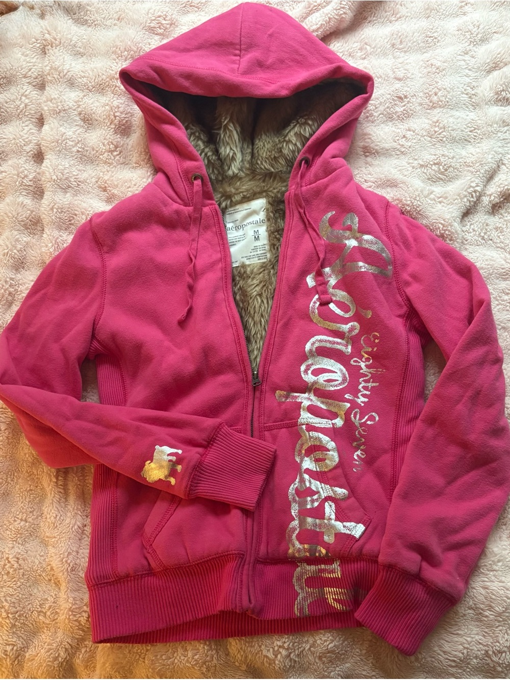 Aeropostale Hot Pink Women’s Zip-Up Hoodie with Sherpa Lining